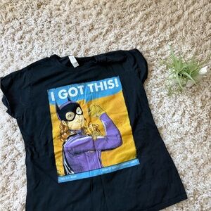 Gildan women’s Batman superhero pop art Black and Gold Graphic Tee